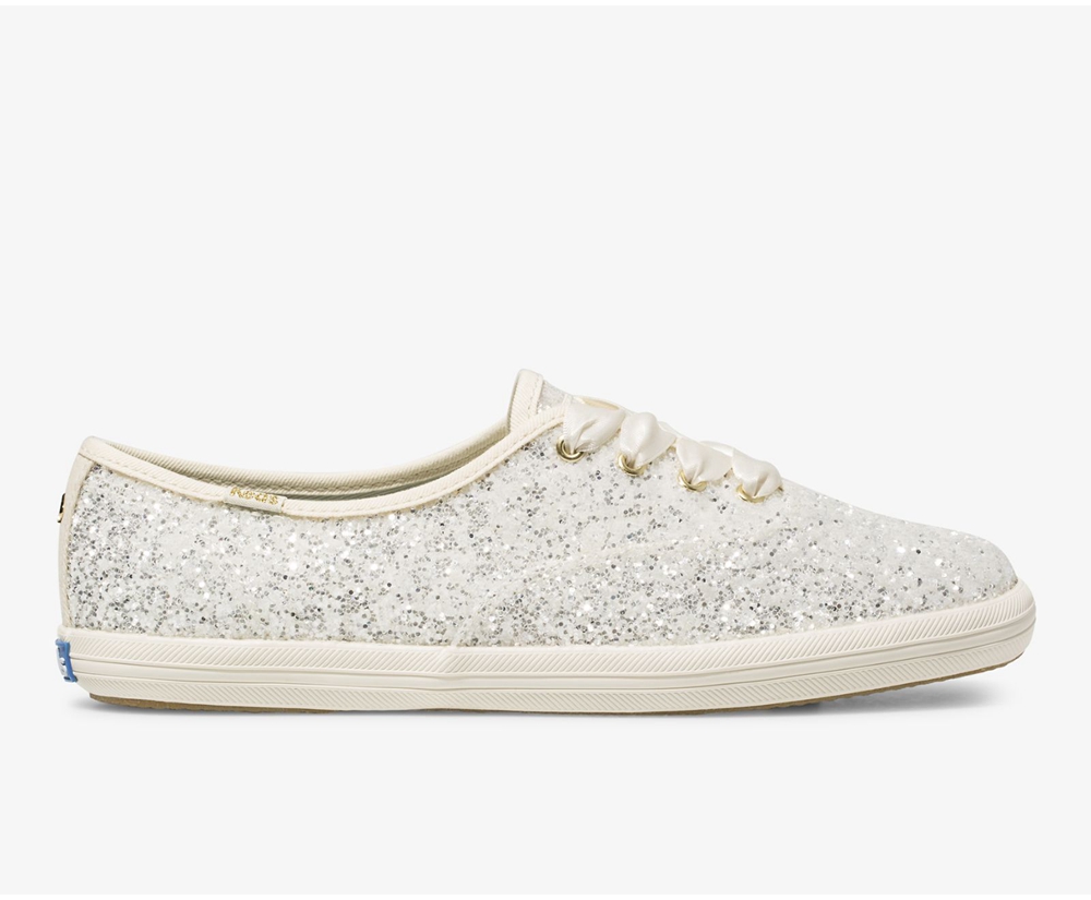 Basket Keds Femme Blanche - Kate Spade New York Champion Glitter - 270-MNRVQF